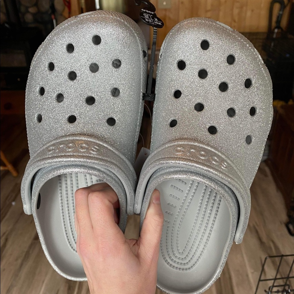 Silver Sparkle Crocs
